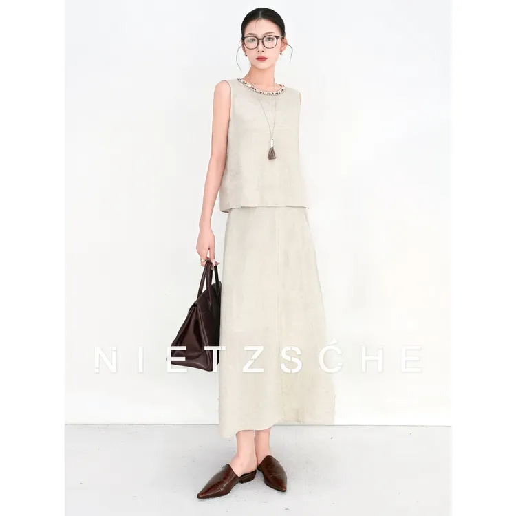 Nietzsche｜懒人松弛｜雨露麻！清冷感气质度假亚麻两件套装50087