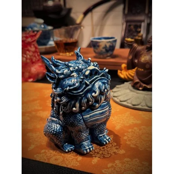 高档手工陶瓷创意鬼迷日眼麒麟睚眦茶桌摆件茶玩茶大号文创摆设