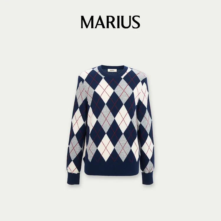 MARIUS‘大菱花2.0’圆领菱格针织套衫