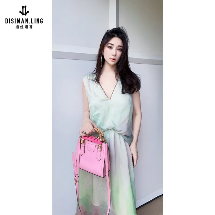 迪丝嫚苓花色连衣裙气质时尚夏季长款日常印花无袖原创设计优雅感