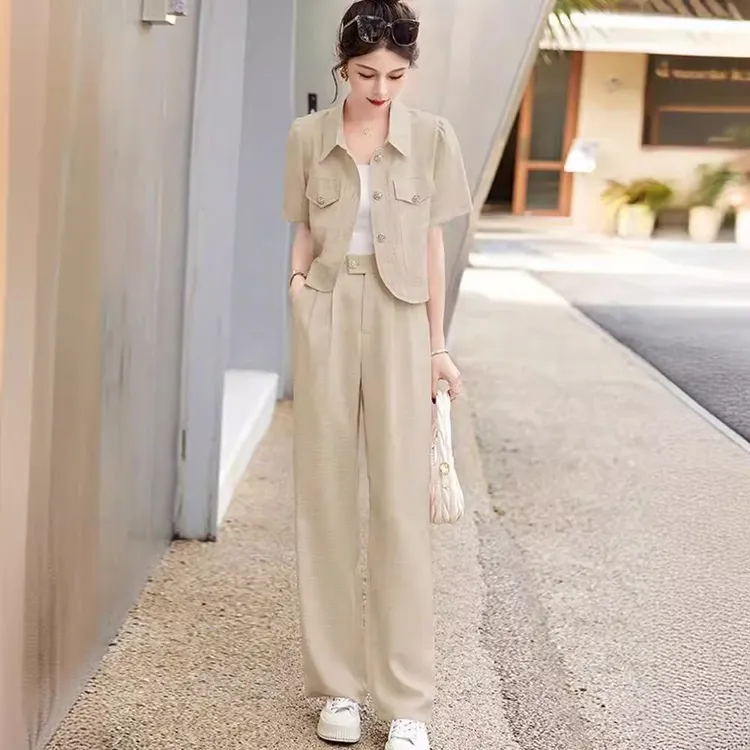 套装女轻熟小香风御姐范小西装阔腿裤女士女士裤子女夏季薄款