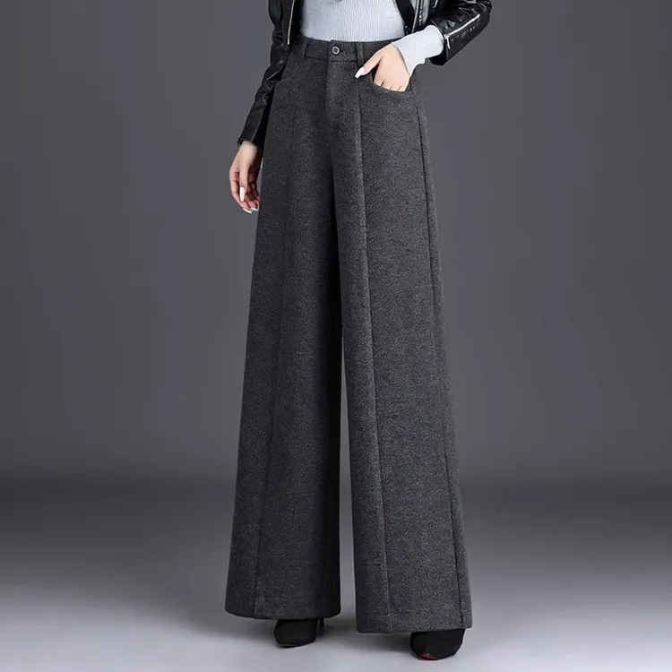 加绒毛呢阔腿裤2025秋冬新款女高腰显瘦遮胯宽松休闲百搭大脚长裤