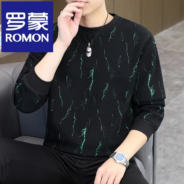 罗蒙2025春秋新款帅气宽松扎染秋季新款休闲圆领卫衣男长袖打底衫