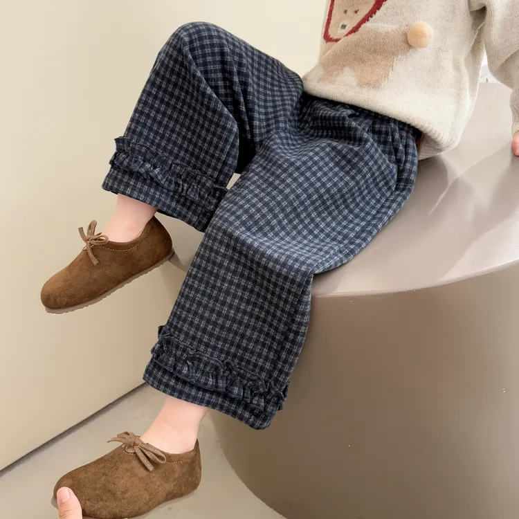 女童裤子春秋季2025新款儿童洋气时髦格子裤女宝宝秋装阔腿长裤潮