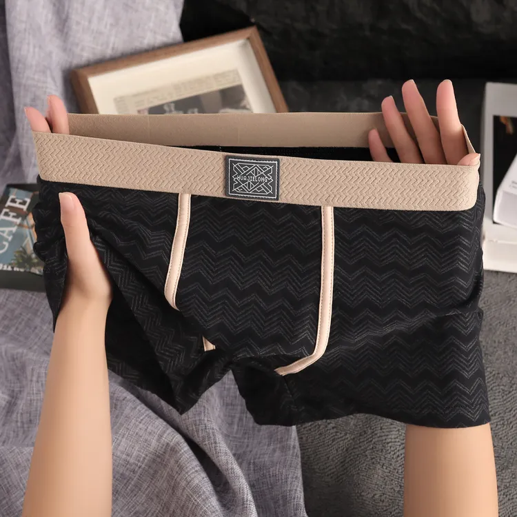 新款肌理男士内裤棉质透气平角裤潮流男生短裤头青年四角运动裤衩