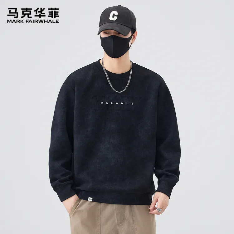 马克华菲时尚休闲百搭扎染字母钢印圆领卫衣男士春秋款长袖上衣