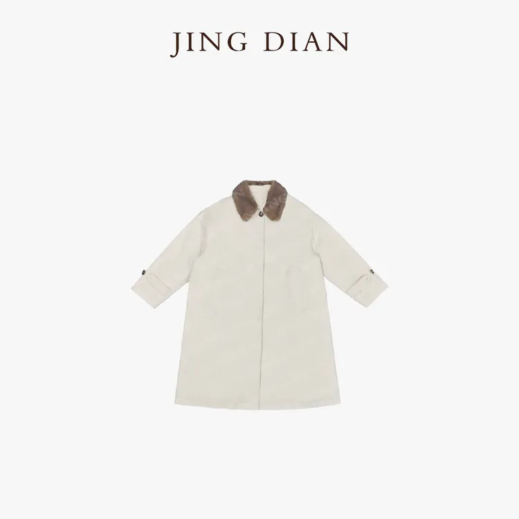 【JING DIAN】极简款棉质拼接水貂领95白鹅绒服1889 时尚休闲中长款