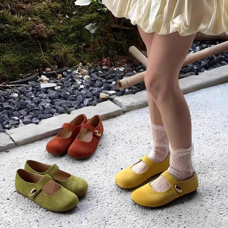 复古绒面软底玛丽珍鞋女2025年夏季新款百搭平底单鞋配裙子豆豆鞋