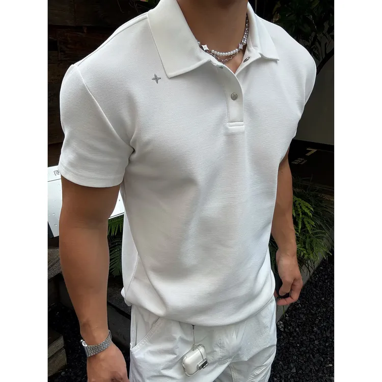 北极星刺绣polo衫珠地棉正肩翻领短袖280g商务舒适透气纯色T恤男
