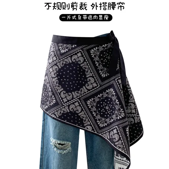 韩系ins不规则腰果花系带屁帘女2025秋季新款时尚百搭叠穿半身裙