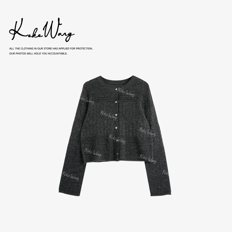 KOKO WANG秋冬高级感26针双股纱线镂空羊毛开衫针织衫N6795G23Z41