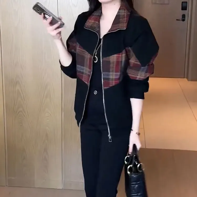 （有运费险）时尚洋气小个子拼接短外套女秋季新款百搭显瘦上衣外套