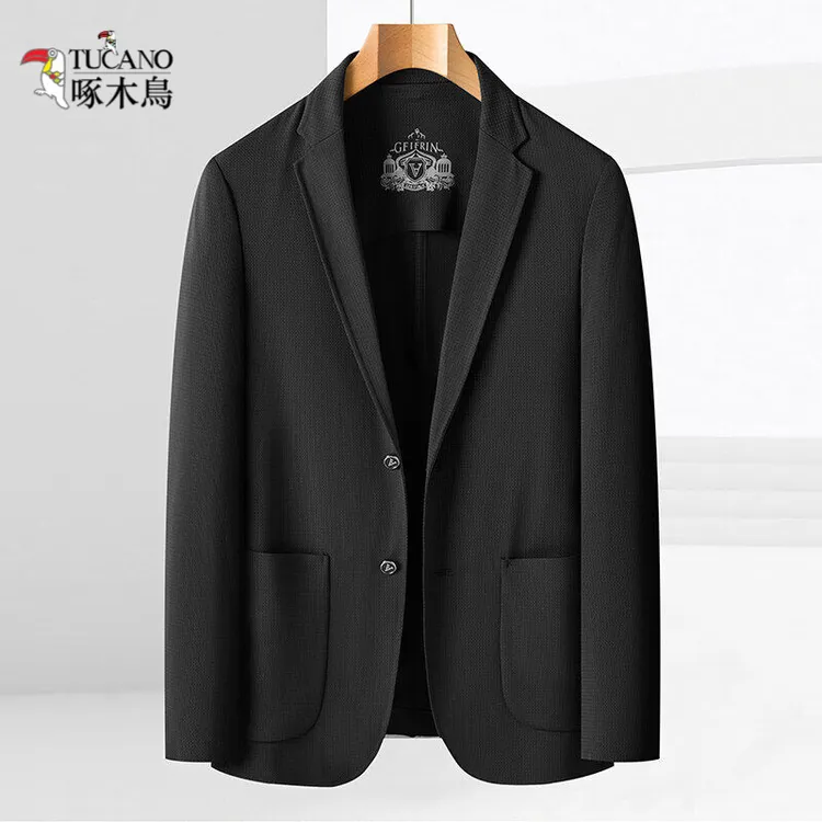 啄木鸟2025新款无痕压胶弹力薄款西装夏季款男