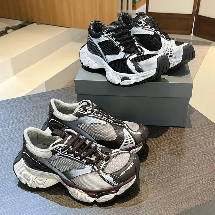 订书机老爹鞋ins欧洲站2025春季复古做旧擦色厚底透气网面运动鞋