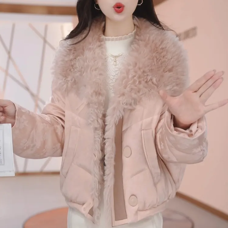 复古新中式国风大毛领轻便保暖羽绒服女士短款冬季气质白鸭绒外套