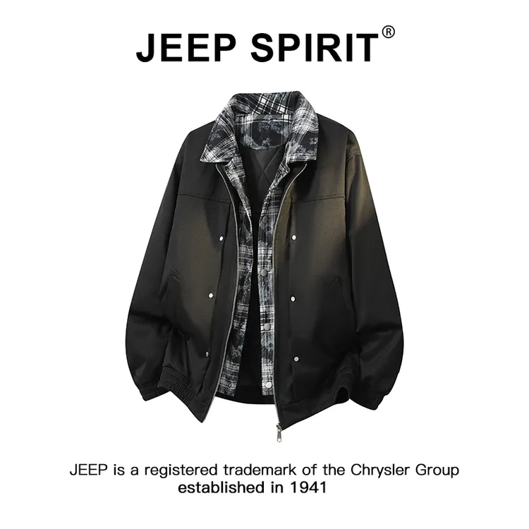 JEEPSPIRIT吉普假两件棉服外套男款秋冬潮牌高街痞帅夹棉休闲夹克