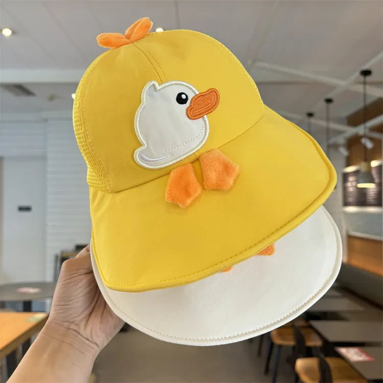 夏季网眼透气大檐遮阳帽卡通小鸭造型防晒出游帽