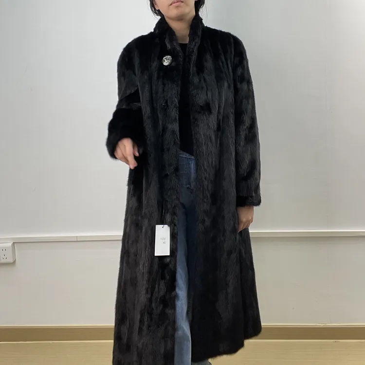 【W343】黑色长款2XL码（胸围116衣长112）媛媛家进口皮草真毛女款