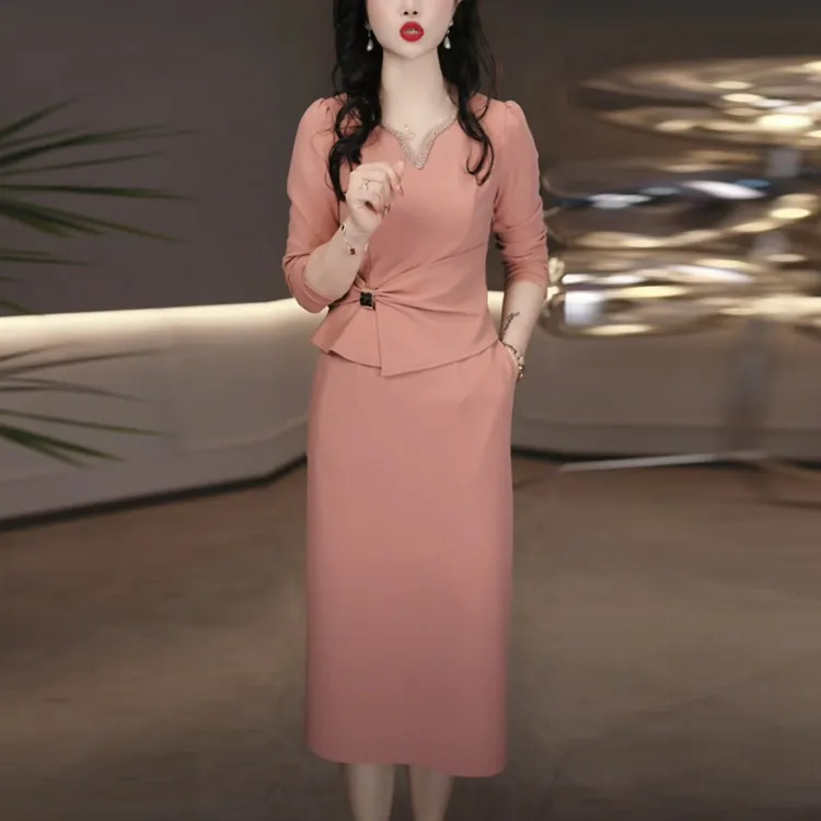 TR精纺法式轻奢女装2025秋季新款时尚优雅名媛气质假两件连衣裙子