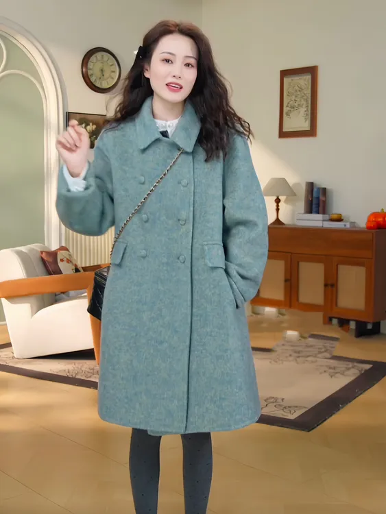 双面羊绒大衣女中长款2025年秋冬新款小个子斗篷宽松羊毛呢外套爆