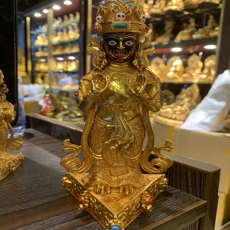 15厘米西藏财神扎基拉姆 纯铜鎏金尼泊尔工艺密宗招财铜像摆件