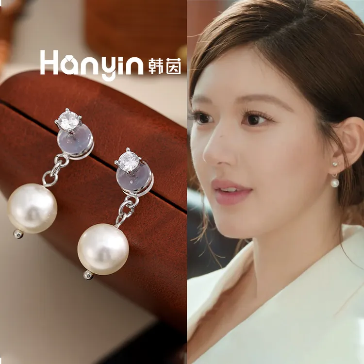 铜合金仿珍珠耳饰 赵露思同款925银针10mm珠珠泡泡两戴优雅耳钉