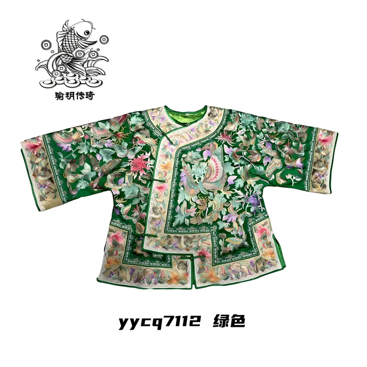 瑜玥传琦原创新款珍珠百蝶高端短款上衣碎花中国风圆领【7122】