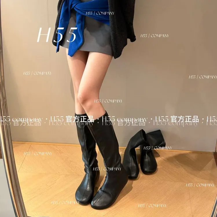 H55-追素-（长/短）法式极简瘦瘦靴袜靴内增高版4cm59-2904【Huang】