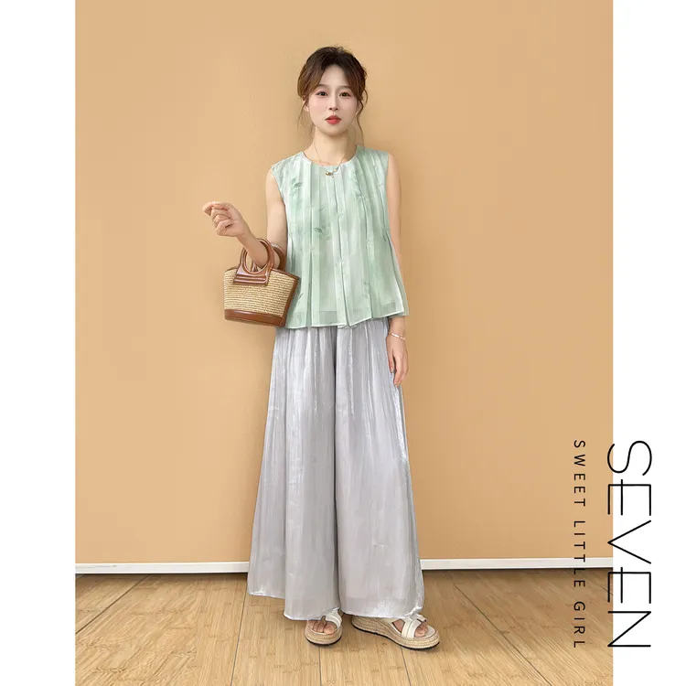 流光飘飘裤⑧七七146小个子流光休闲松弛珠光感阔腿裙裤小美说