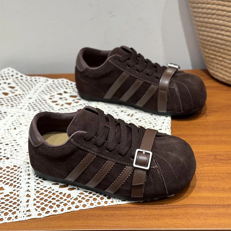 真皮韩版小众气质豹纹板鞋2025新款秋冬复古厚底超火贝壳头德训鞋