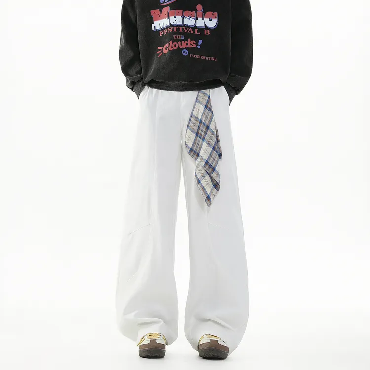 纯棉休闲裤男夏季美式潮牌高街运动阔腿裤子男士直筒宽松复古长裤