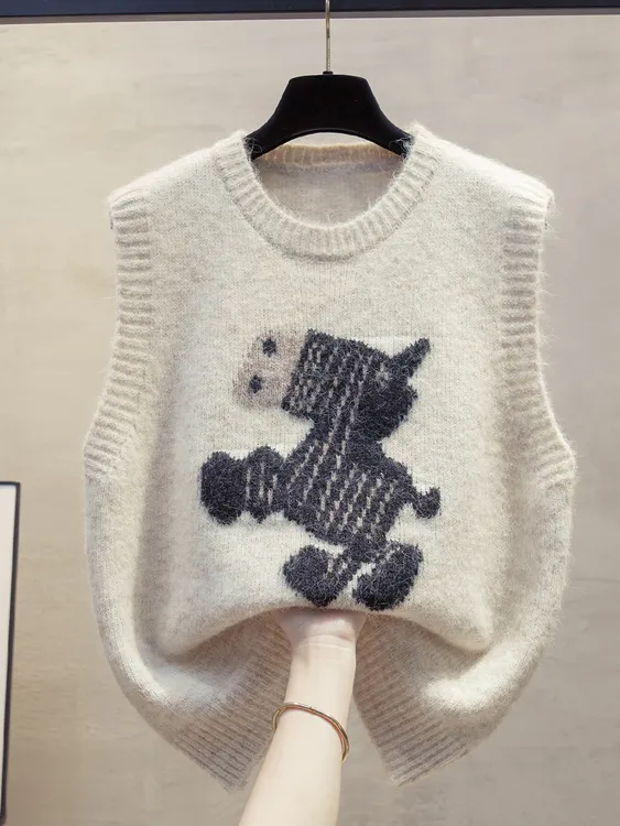 圆领针织马甲背心女2025春秋新款宽松外穿马夹叠穿外搭毛衣坎肩潮