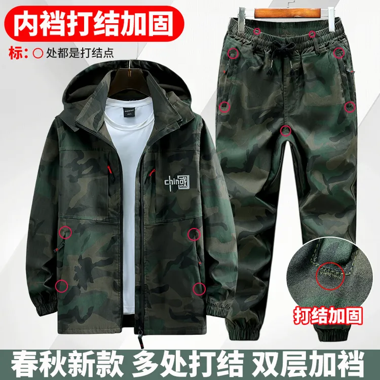 秋冬棉布弹力加厚工作服套装男女外套耐磨劳保服迷彩电焊工装定制