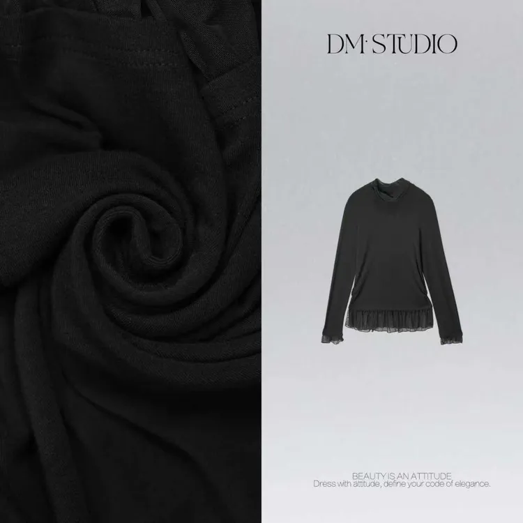 DEDM•STUDIO/气质法式减龄木耳花边修身长袖打底上衣2510TX/60712