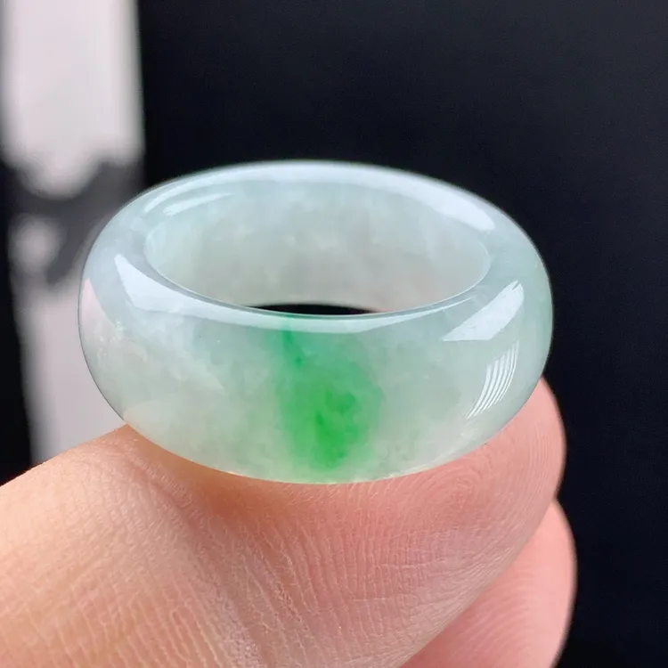 优惠内径18.3玉石缅甸纯天然翡翠a货飘花绿色轮胎宽边戒指圈