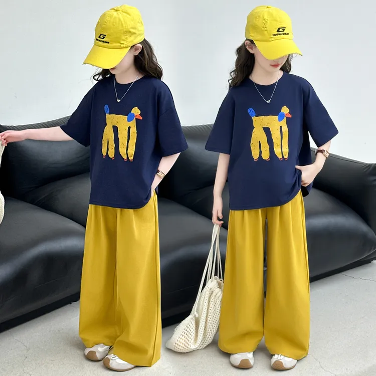 女童短袖阔腿防蚊裤套装2025夏季新款中大儿童时髦潮酷个性两件套