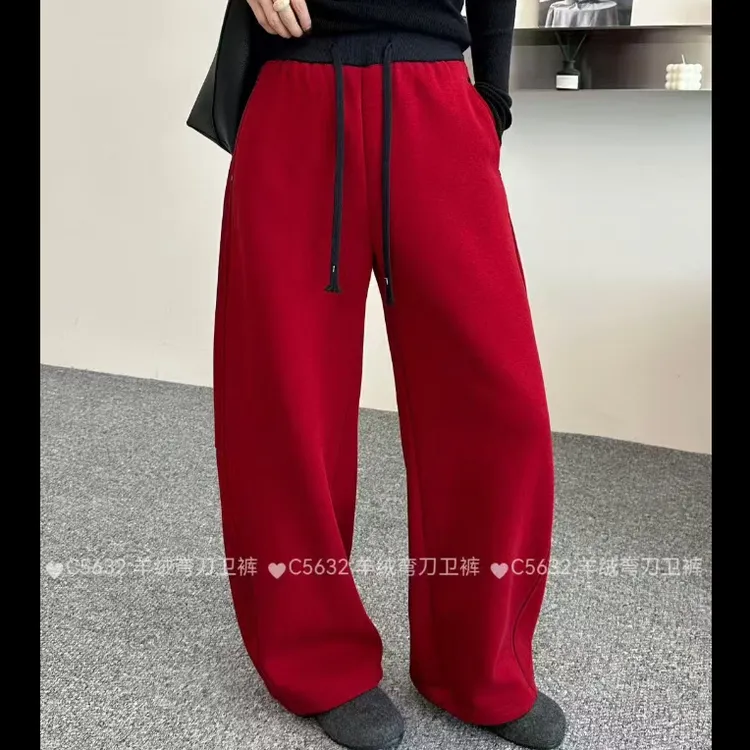 银弟～～冬款加绒松紧腰显瘦弯刀裤