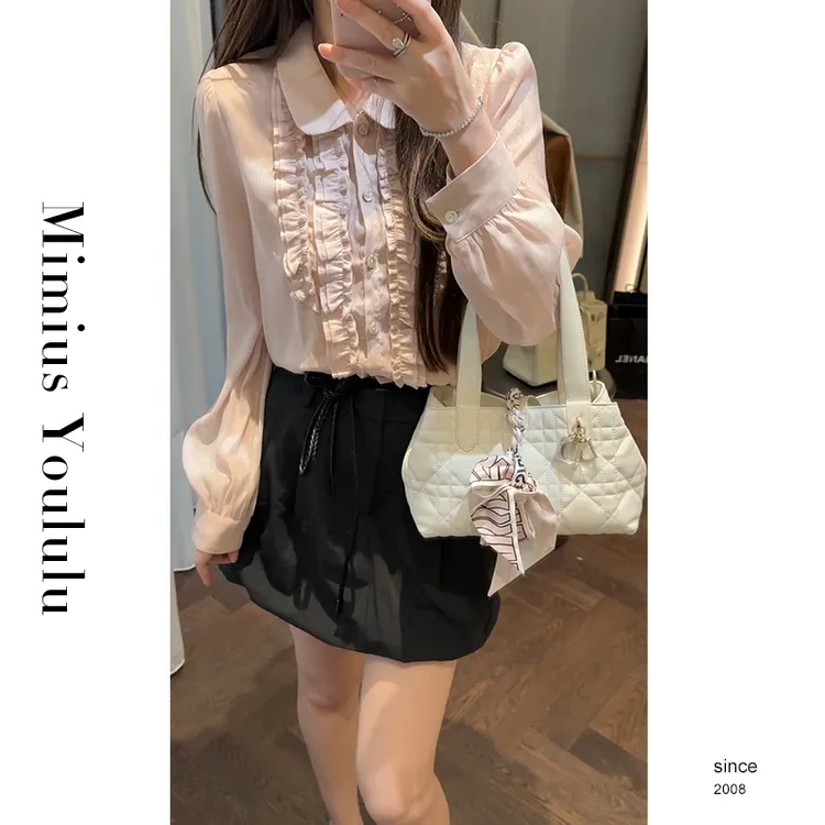 【mimius】L 法式学院风蕾丝花边衬衫（含吊带）G03548