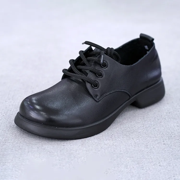 登云牛皮加绒通勤爆款黑色学生英伦风女士皮鞋休闲鞋真皮舒适