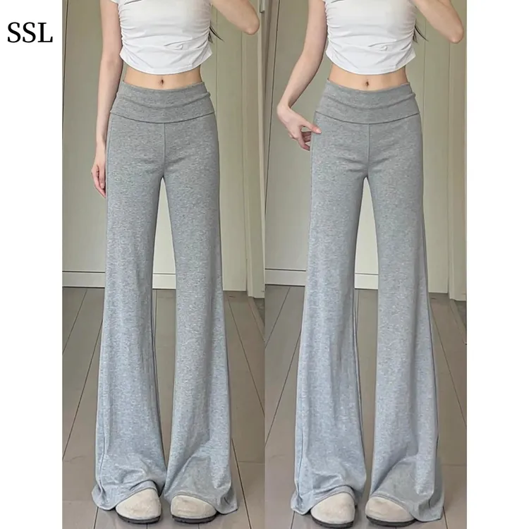 美式翻腰微喇裤女夏季薄款低腰辣妹显瘦喇叭裤小个子垂感运动卫裤