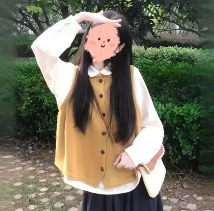 9981早秋新款韩系学院风娃娃领衬衫马甲高腰显瘦半身裙