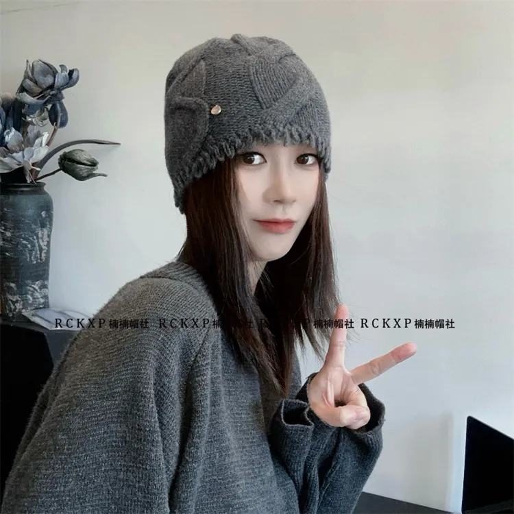 RCKXP~羊毛帽子女秋冬季韩版时尚毛边百搭针织帽网红中年花纹毛线