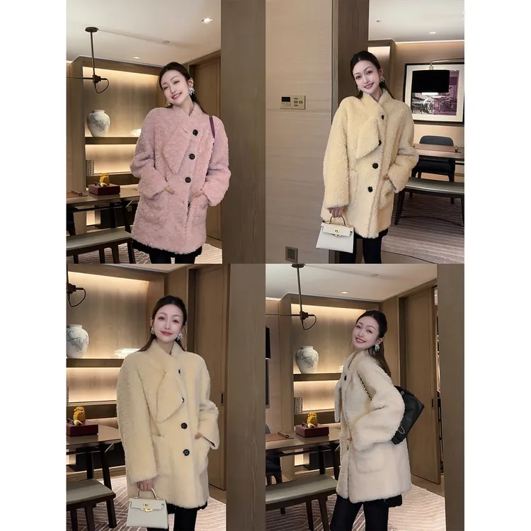 W·HAHA【星光游乐园】100羊毛中长款毛毛外套10961