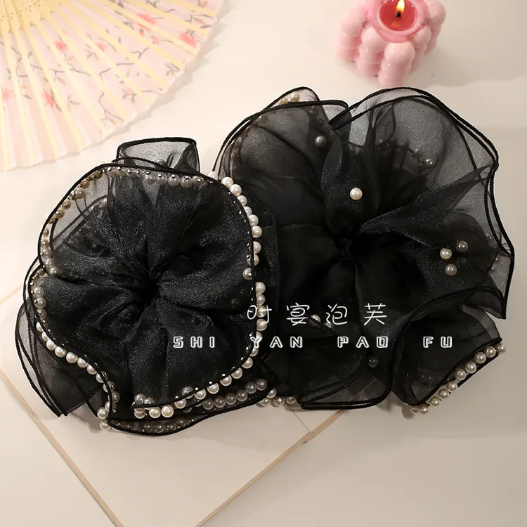 【赫本发圈】网纱珠珠大肠发圈优雅赫本风发饰气质低马尾发绳头饰女