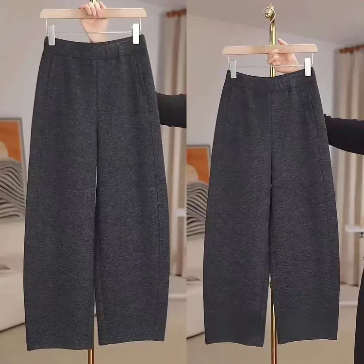 深灰色羊毛呢九分弯刀裤女2025秋冬新款加厚松紧腰休闲阔腿镰刀裤