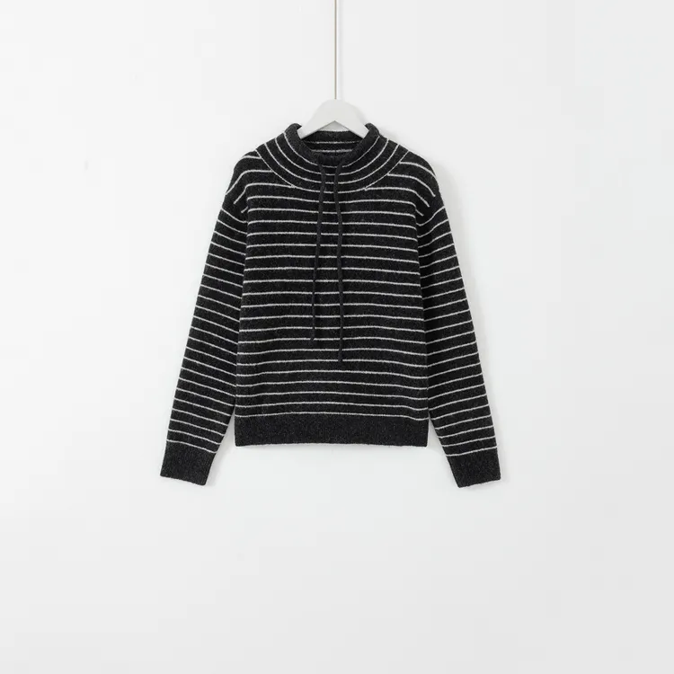 几里与麻 半高领系带条纹套头针织衫 衣长56胸围104 2112543