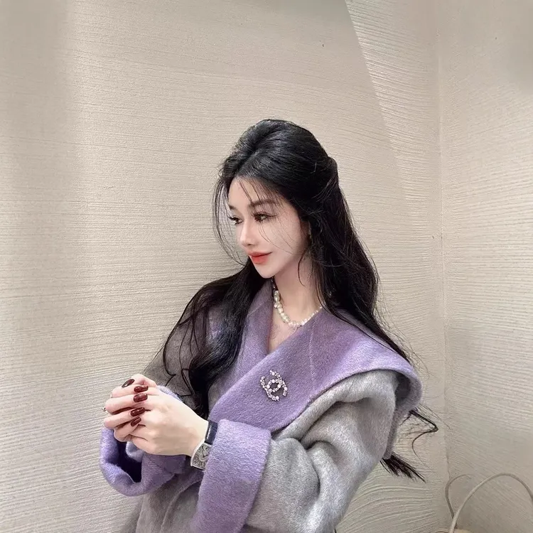 连帽面浴袍款双面羊绒大衣大翻领羊毛毛呢外套腰带加厚保暖外套秋