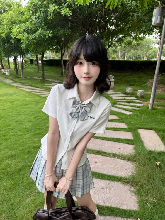 熊岛jk原创【铃兰】浅蓝色漫画格学院风jk格裙