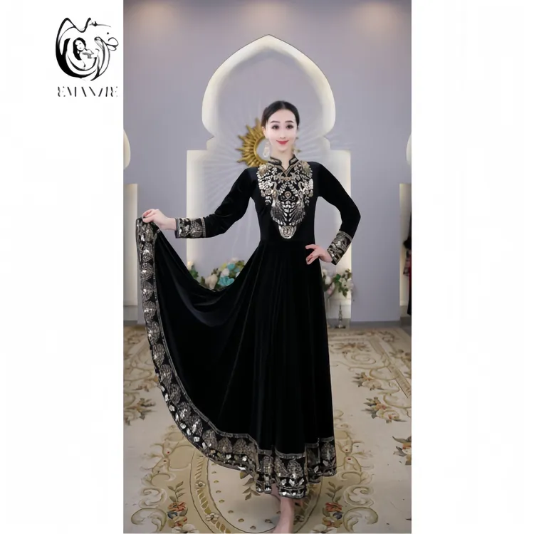 依曼之舞A2693异域风情连衣裙刺绣大摆新疆舞蹈服装民族风舞服