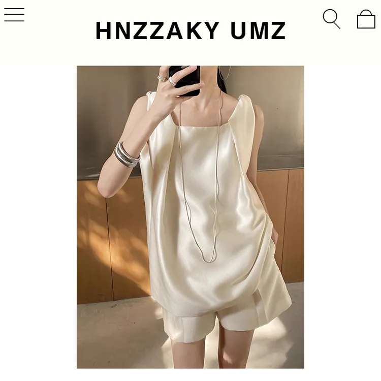 UMZ 法式立体扭结光泽无袖上衣褶裥宽松A摆短裤套装U25T20314